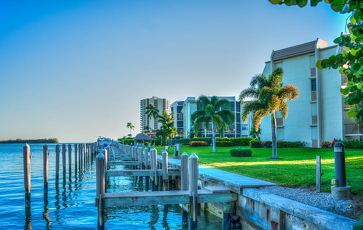 Marco Island, öböl, tengerpart, Florida, tengerparti, Családi házak