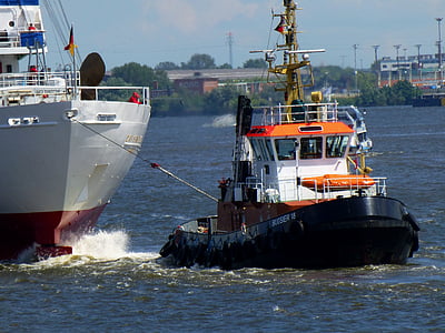 vontatóhajó, tengerhajózási, Port, Hamburg, hajó, víz, boot