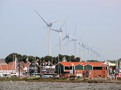 风力发电机组, 风力发电, 景观, 地平线, 渔村, urk, 视图