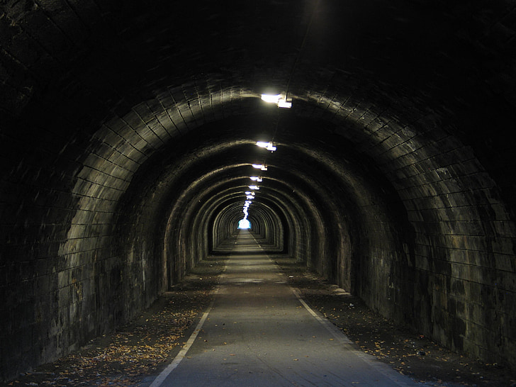 tunnel, mörka, passagen
