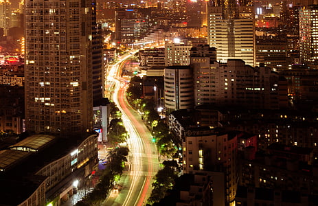 nattvisning, Nikon, byen, lang eksponering, Ningbo