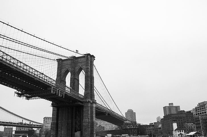 Most Brookliński, Most, Nowy Jork, Manhattan, Rzeka, wody, centrum miasta