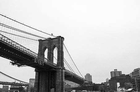 Puente de Brooklyn, puente, nueva york, Manhattan, Río, agua, Centro de la ciudad