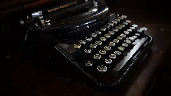 senas rašomosios mašinėlės, buvęs, šviesą, derlius, klaviatūra, raktai, juodos spalvos