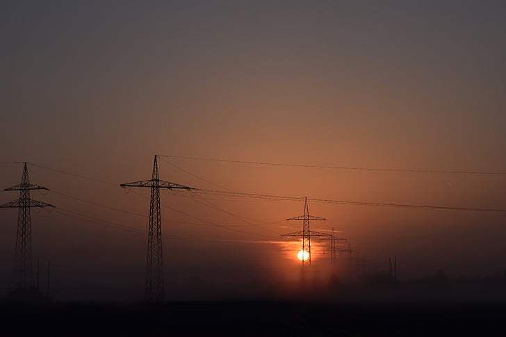 sunrise, energy, sun, sun and energy, power poles, solar power, energy revolution