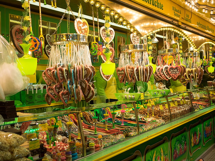 gada tirgus, piparkūkas sirdi, Hamburg, piparkūkas, mīlu, jauks, Folk festivāls