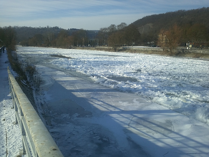 River, Ice, talvi, Esneux, Ourthe, geeli