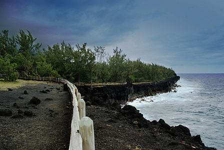 Insula Reunion, lavă, mare, cer, copac, ocean, albastru