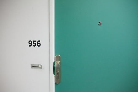 vihreä, puinen, ovi, Wall, lukko, valkoinen, numero
