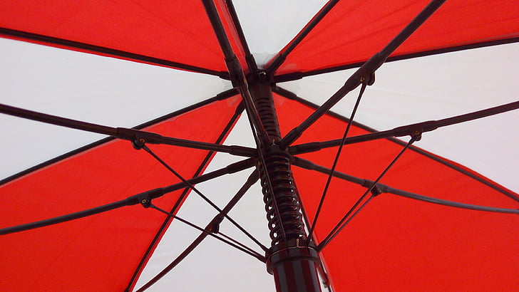 skėtis, raudona, balta, spalvos, mechanizmas, atidaryti, skėtis