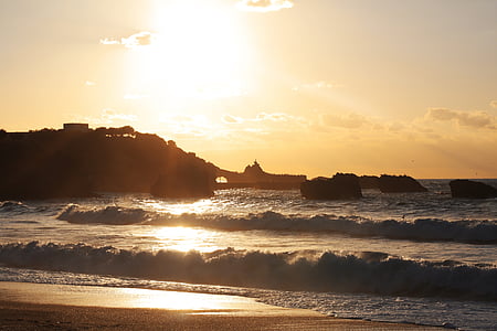 Beach, tenger, homok, Horizon, nap, renécros, Franciaország