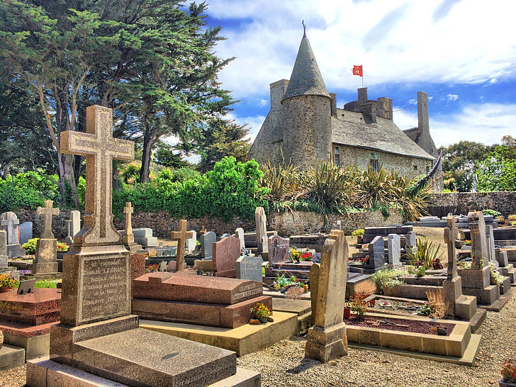 кладовище, Франція, кладовище, камінь, хрест, Європа, збір р Le