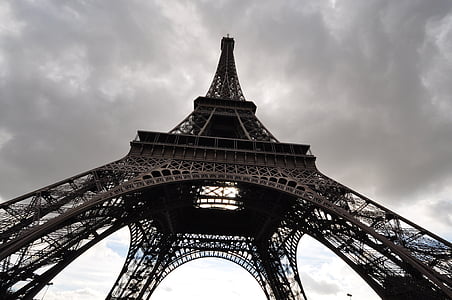 Paříž, Eiffelova věž, Architektura, Cloud - sky, obloha, věž, nízký úhel pohledu