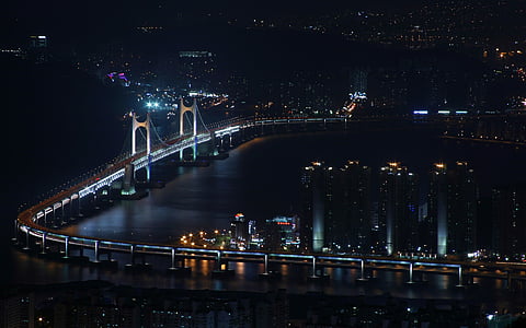 Република Корея, Бусан, мост, пясъчен, море, пейзаж, архитектура