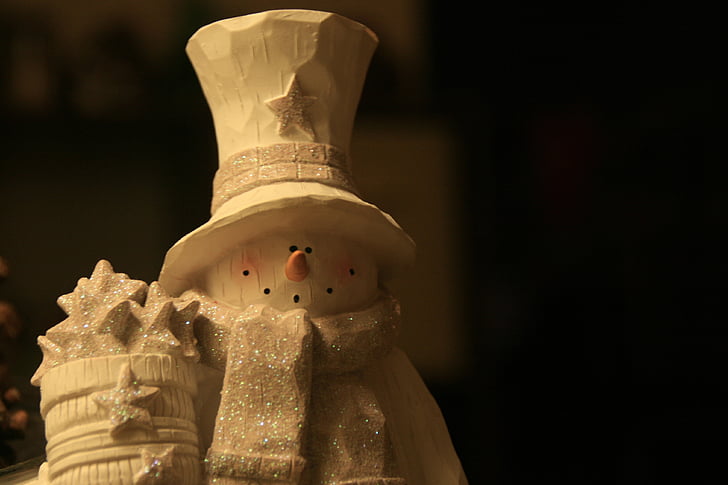 snowman, woodcarving, white, figur, deco, decoration, xmas