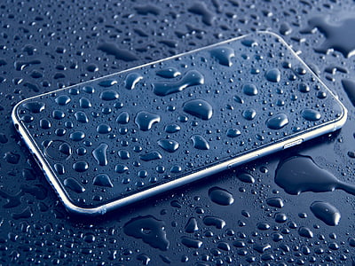 blur, cellphone, close-up, device, droplets, drops, drops of water