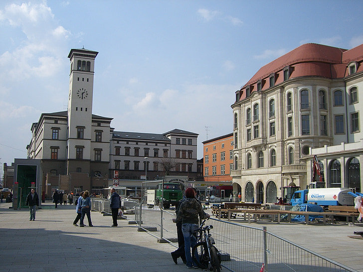 Erfurt, bahnhofplatz, sentrum, bygge
