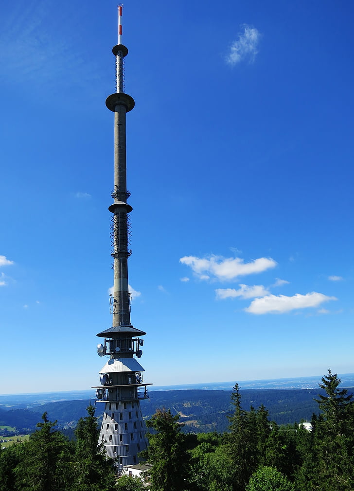 cap de bou, Fichtelgebirge, Torre de transmissió, cel, blau, paisatge, visió