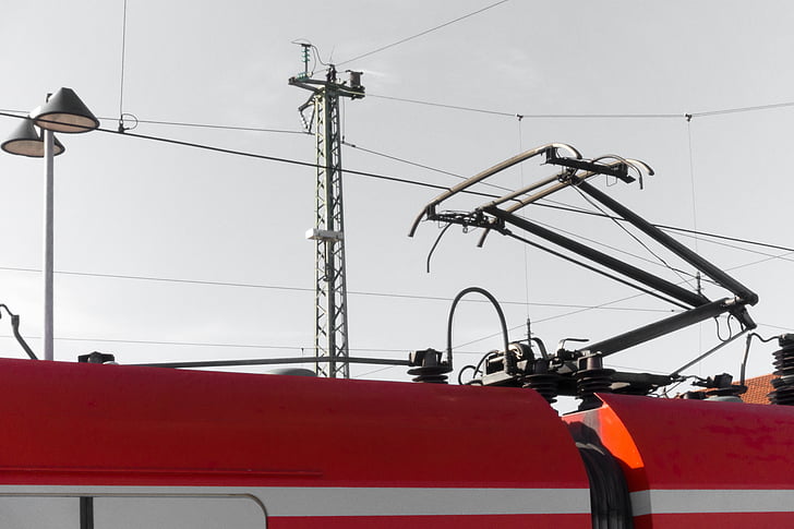 s-bahn, красный, Контактная сеть, поезд, освещение, текущий, железная дорога