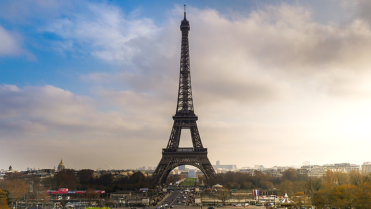 Paris, byggnad, luft, blå, Eiffeltornet, arkitektur, Street