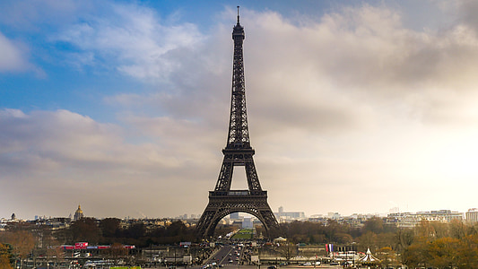 Париж, здание, воздуха, Голубой, Эйфелева башня, Архитектура, Улица