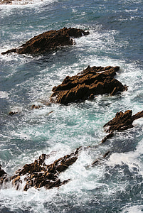 rocks, sea, crashing waves, tide, low tide, high tide