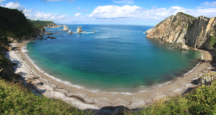 stranden, paradis, panoramautsikt över, Asturias, havet, blå, sommar