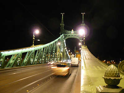 Budapest, puente, Puente de las cadenas, Hungría, Danubio, luces, Río
