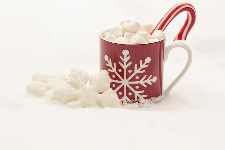 sladkarije trsa, vroča čokolada, kakav, božič, počitnice, pijača, marshmallow