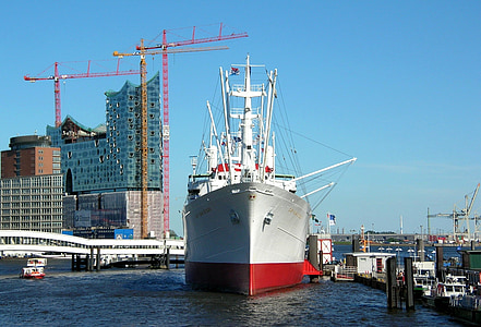 Hambourg, port, navire, ville portuaire, immeuble neuf, bâtiment, architecture