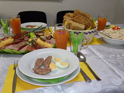 Húsvét, étkező asztal, lefedő, evőeszközök, esemény, karácsonyi díszek, enni