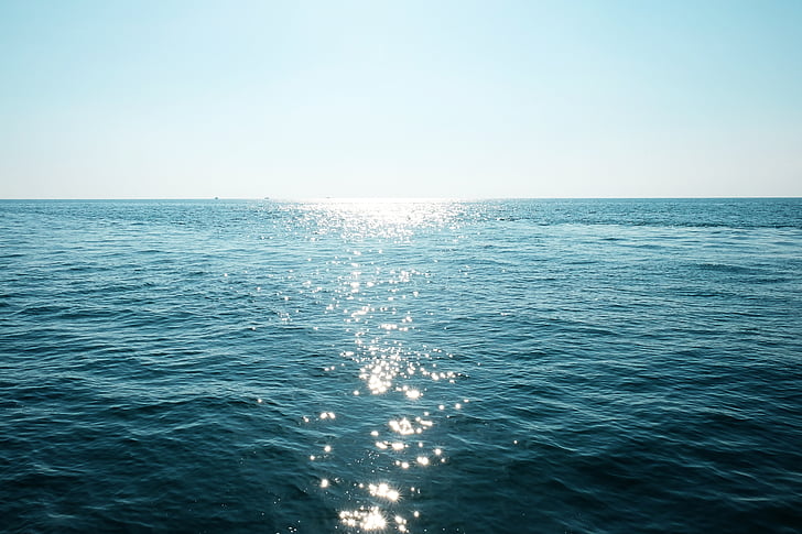 oceán, voda, bílá, slunečno, obloha, Délka dne, Horizont