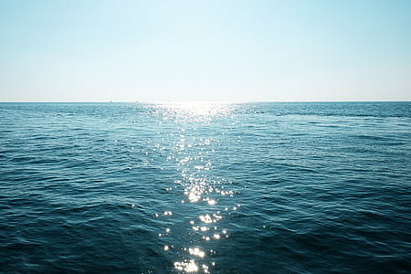 oceano, água, Branco, ensolarado, céu, dia, Horizon