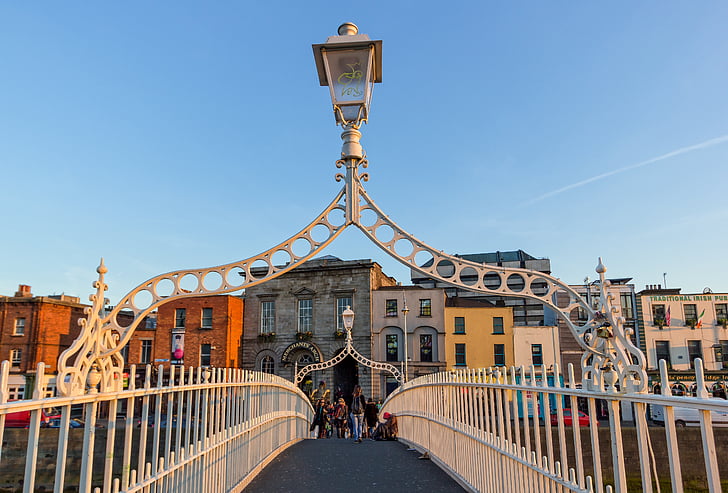 Dublin, brug, Ierland, stad, rivier, hemel, zonsondergang