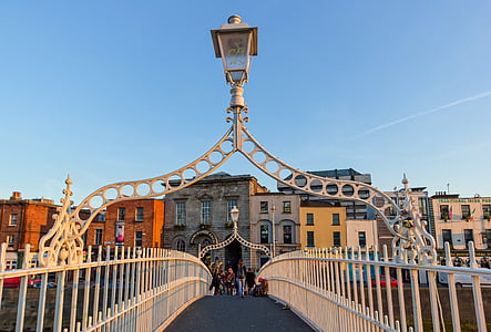Dublin, Most, Irsko, město, řeka, obloha, Západ slunce