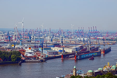 hamburg, port, cranes, dock, docks, germany, landungsbrücken