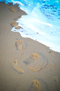 Sand, stranden, fotspår, Foto, vågor, Mar, dag