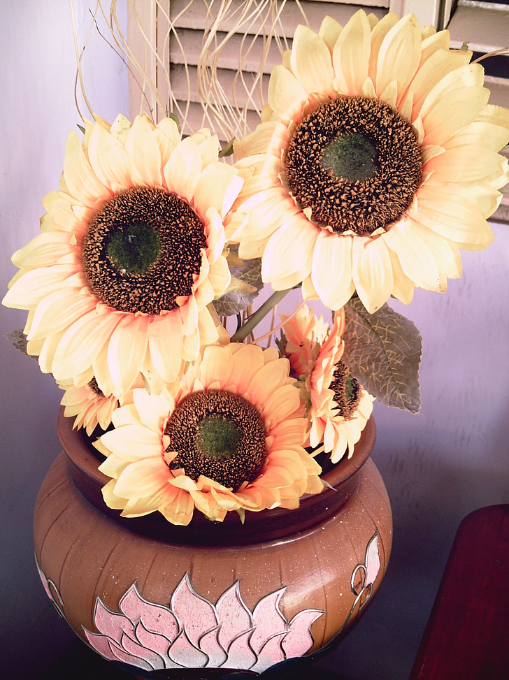 sunflower, flowers, artificial, flower, petals, sunflowers, basket
