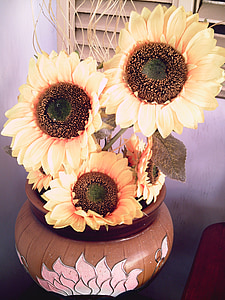 Słonecznik, kwiaty, sztuczne, kwiat, płatki, słoneczniki, Kosz