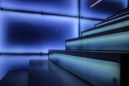 trappor, gradvis, blå, ljus, Lichtspiel, arkitektur, moderna