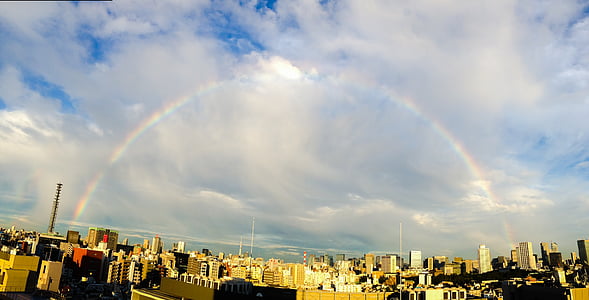 rainbow, sky, nature, clouds, tokyo, japan