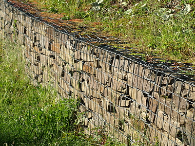 gambione, zeď, drát, kamenná zeď