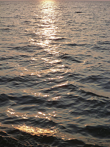 matahari terbenam, laut, air, gelombang, tenang, Reflexions, riak