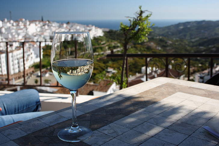 Vidusjūras reģiona, vīns, atspoguļojot, Sol, ainava, vīna glāzes, spirta