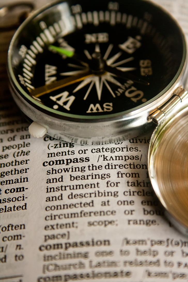 Kompass, definisjon, ordet, ordbok, tekst, siden, bok