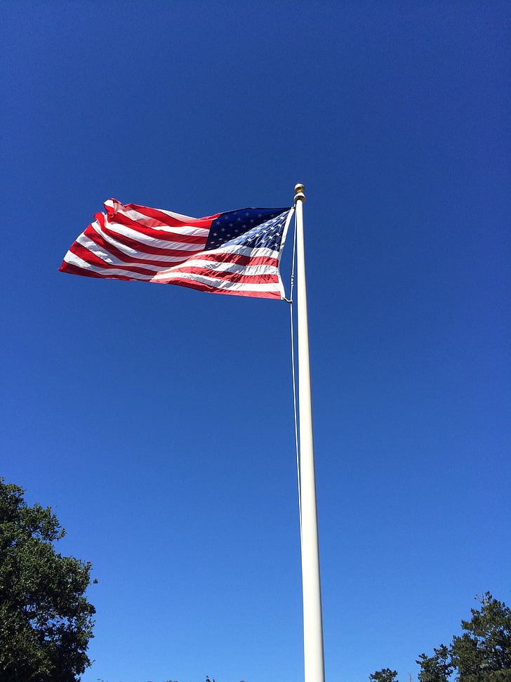 símbolo, bandera americana que agita, Bandera, Estados Unidos, bandera americana, patriotismo, cielo