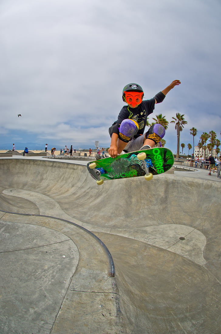 skateboard, Skatepark, Skater, jongen, half-pipe, -stap-springen