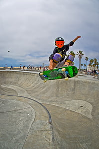 skateboard, skate park, skater, boy, half-pipe, jump