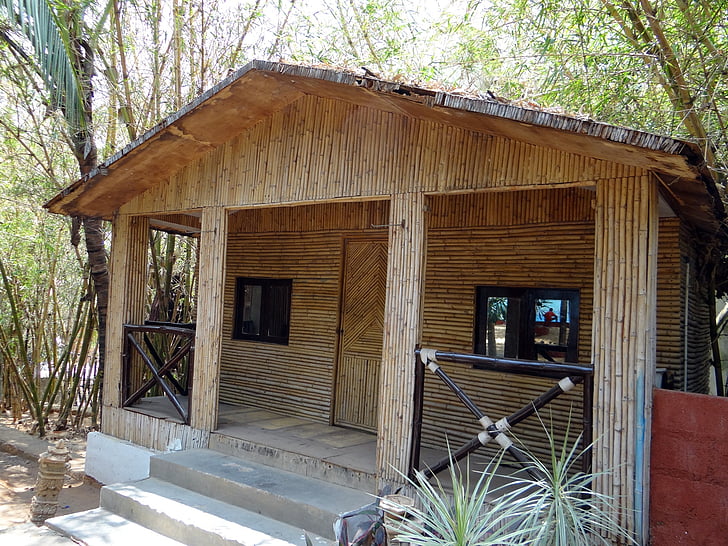 hytte, hytta, bambus, hytte, fritid, bo, Bangalore
