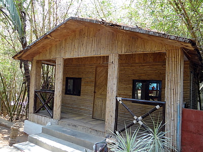 Domek, Hut, bambus, kabiny, aktywny wypoczynek, zatrzymać w, Bangalore
